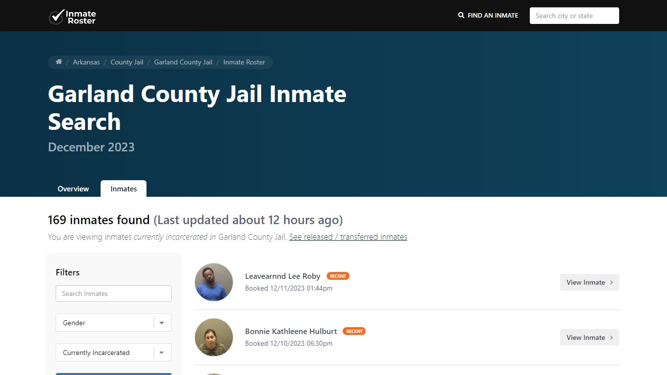 Current Inmate Roster for Today | Garland County Jail